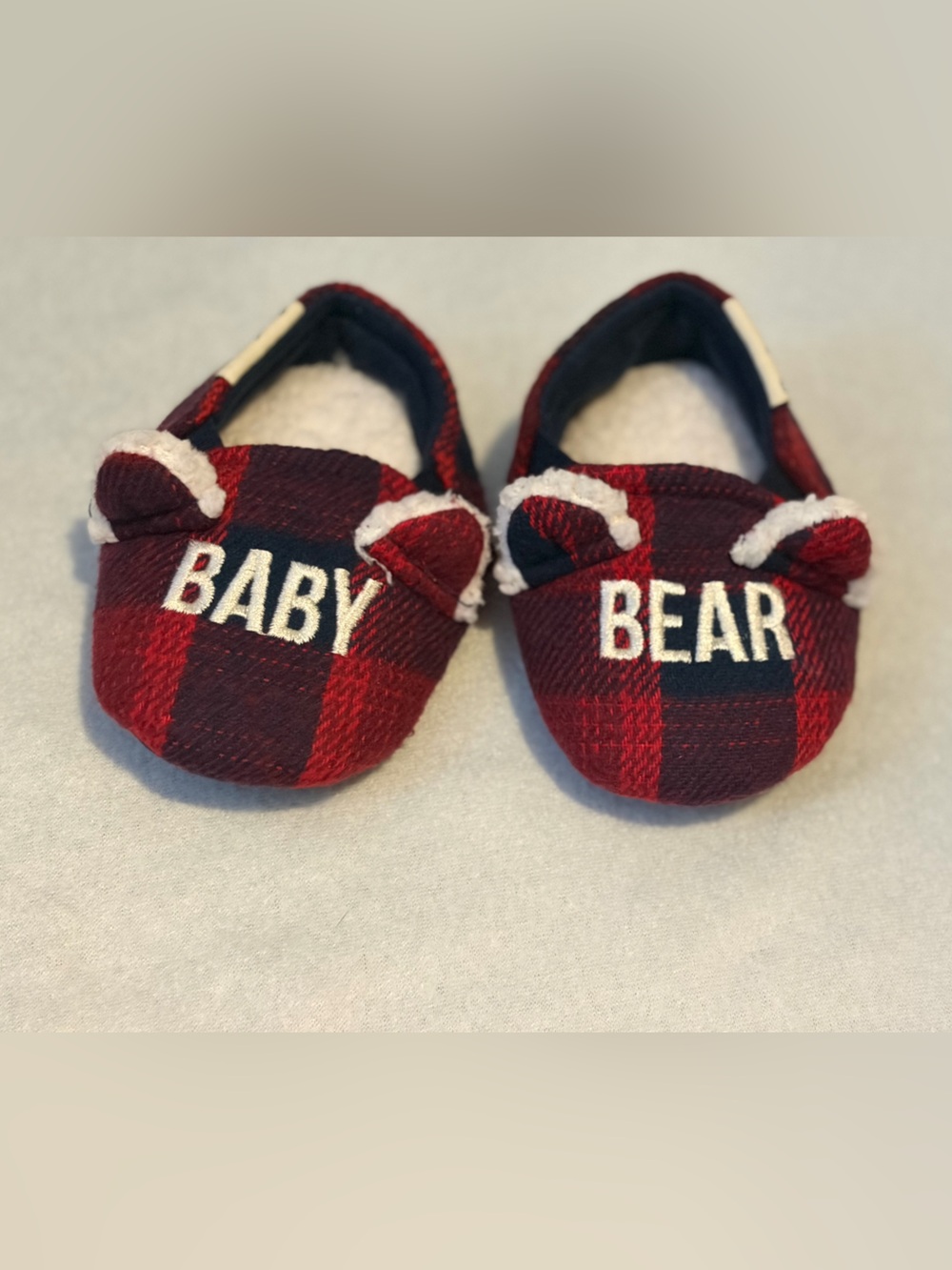 Dearfoams Red & Black Plaid Baby Bear Slip-On Slippers Baby Size 3/4